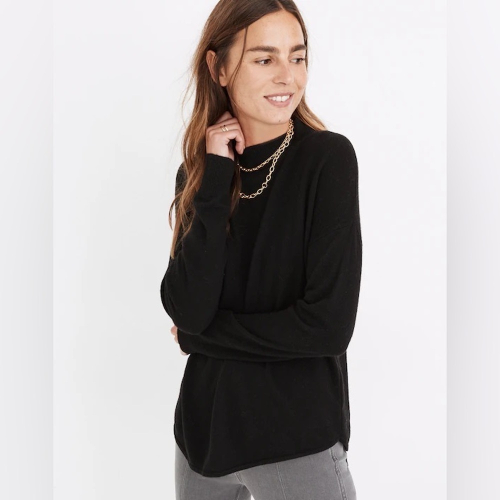 Madewell Ashbury Mockneck Sweater Black Knit LongSleeve Merino Alpaca Wool Blend